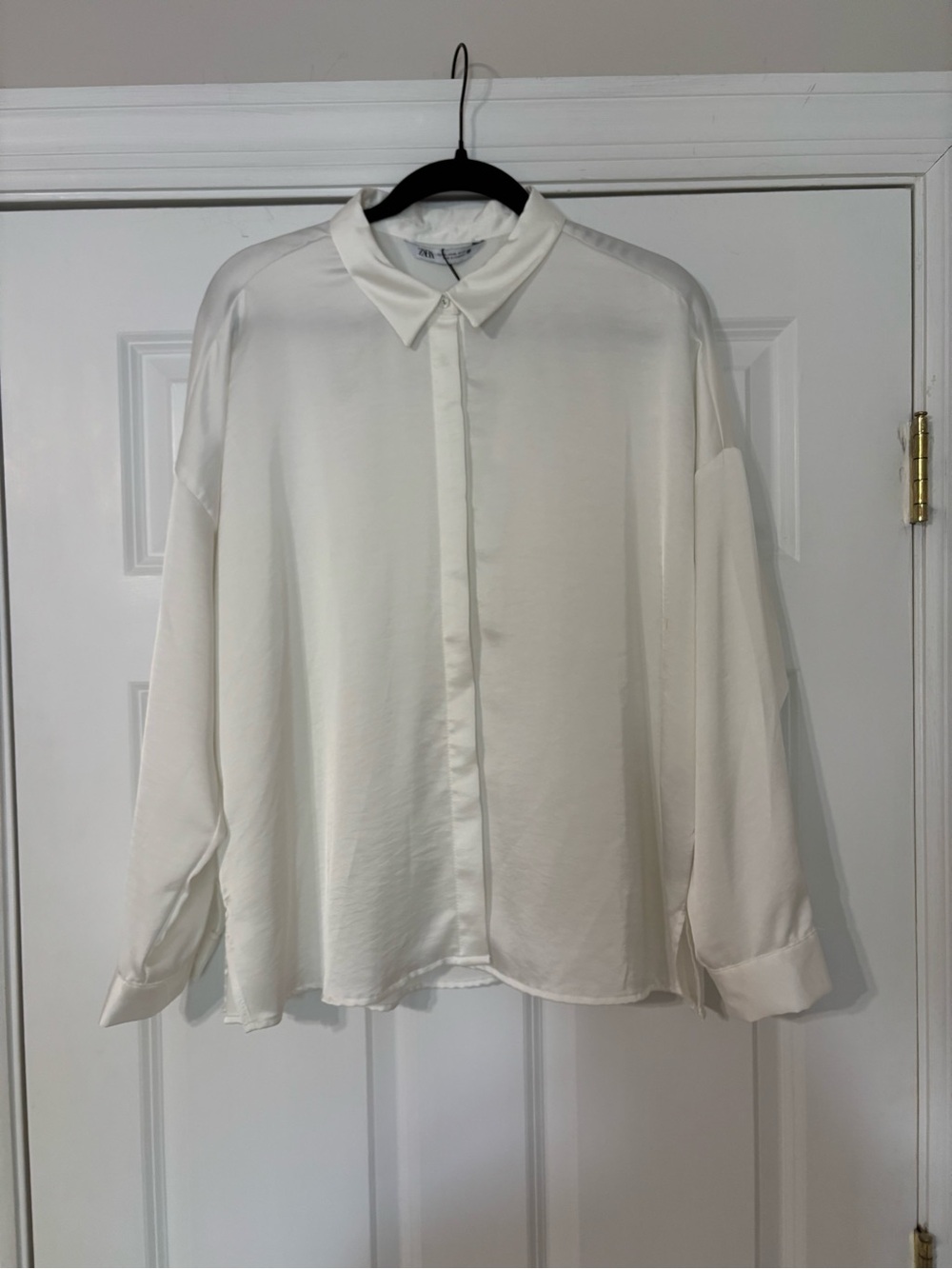 Zara Cream Oversized Collared Button-Front Shirt